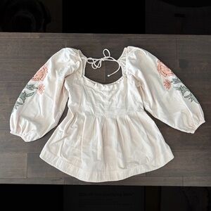 Free People light pink  Blouse with Pink and Green Embroidery